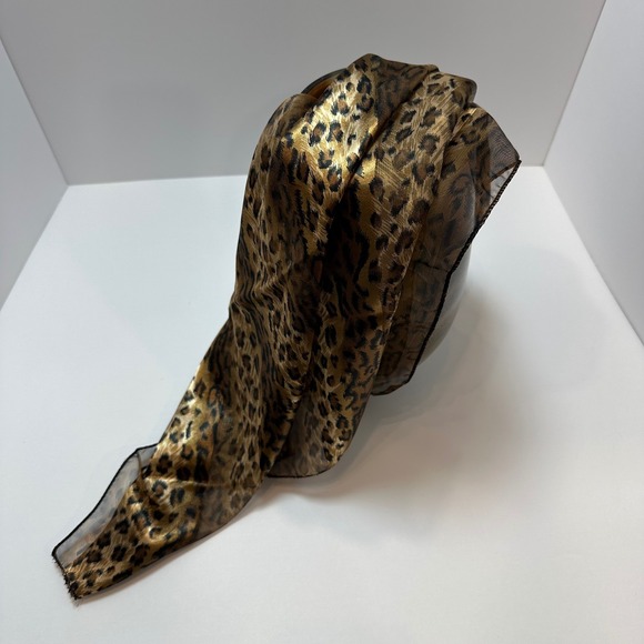 Vintage Style Sheer Leopard Print Square Scarf Gold Brown Animal Pattern 20x20 - Picture 4 of 5